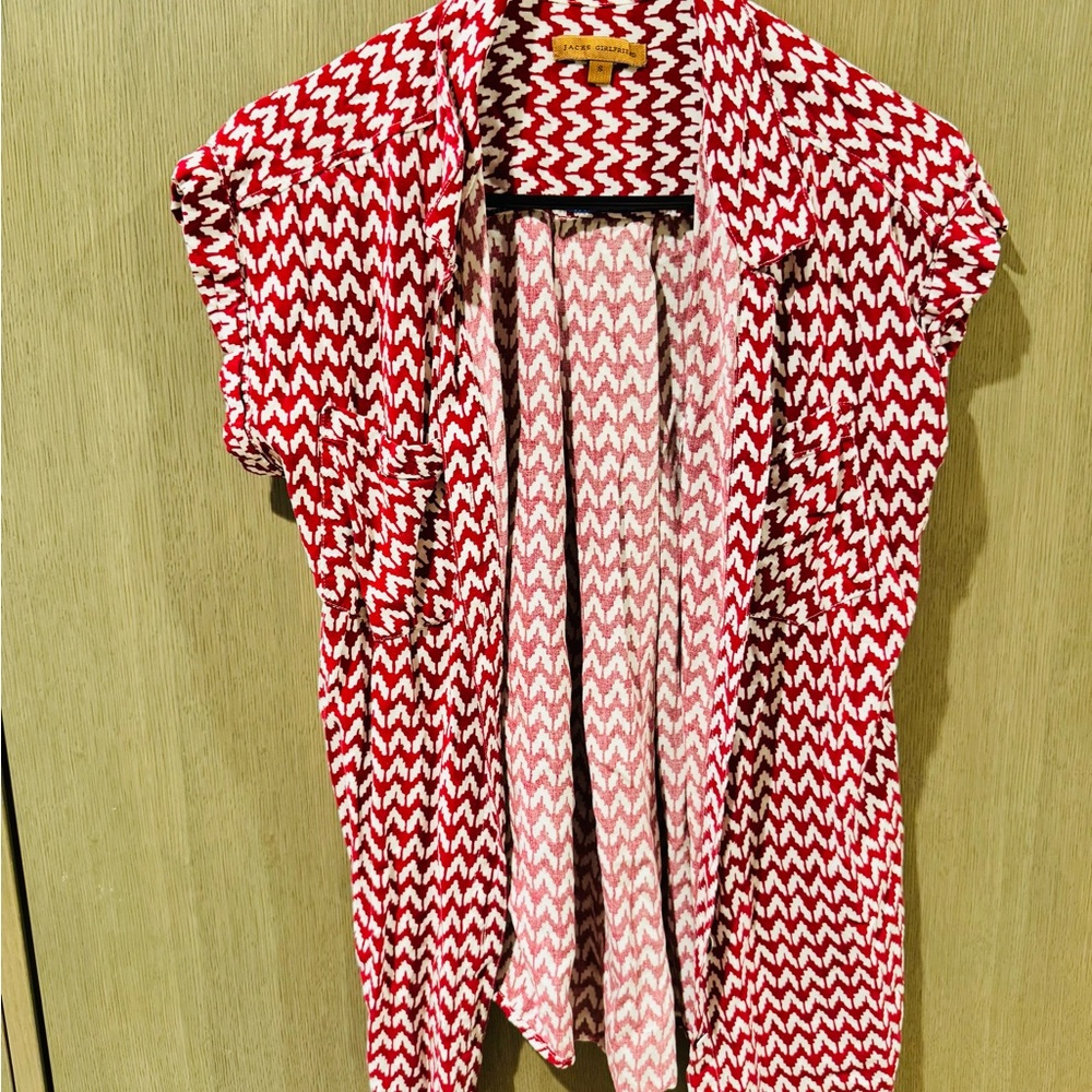 Red and White Zigzag Button Down Shirt